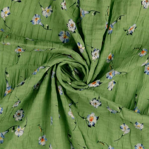 Slub Voile - Blüten auf lindgrün 